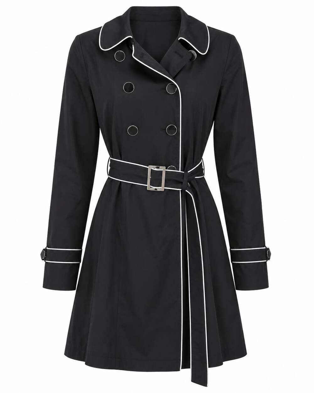 White House Black Market Double Breasted Trench Coat with White Contrast Piping